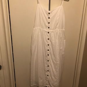 White Linen Spaghetti Strap Dress